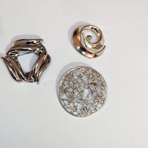 Modernist Brooches lot Silver Tone Cherub Circle mark Tara* & no brand Brooches